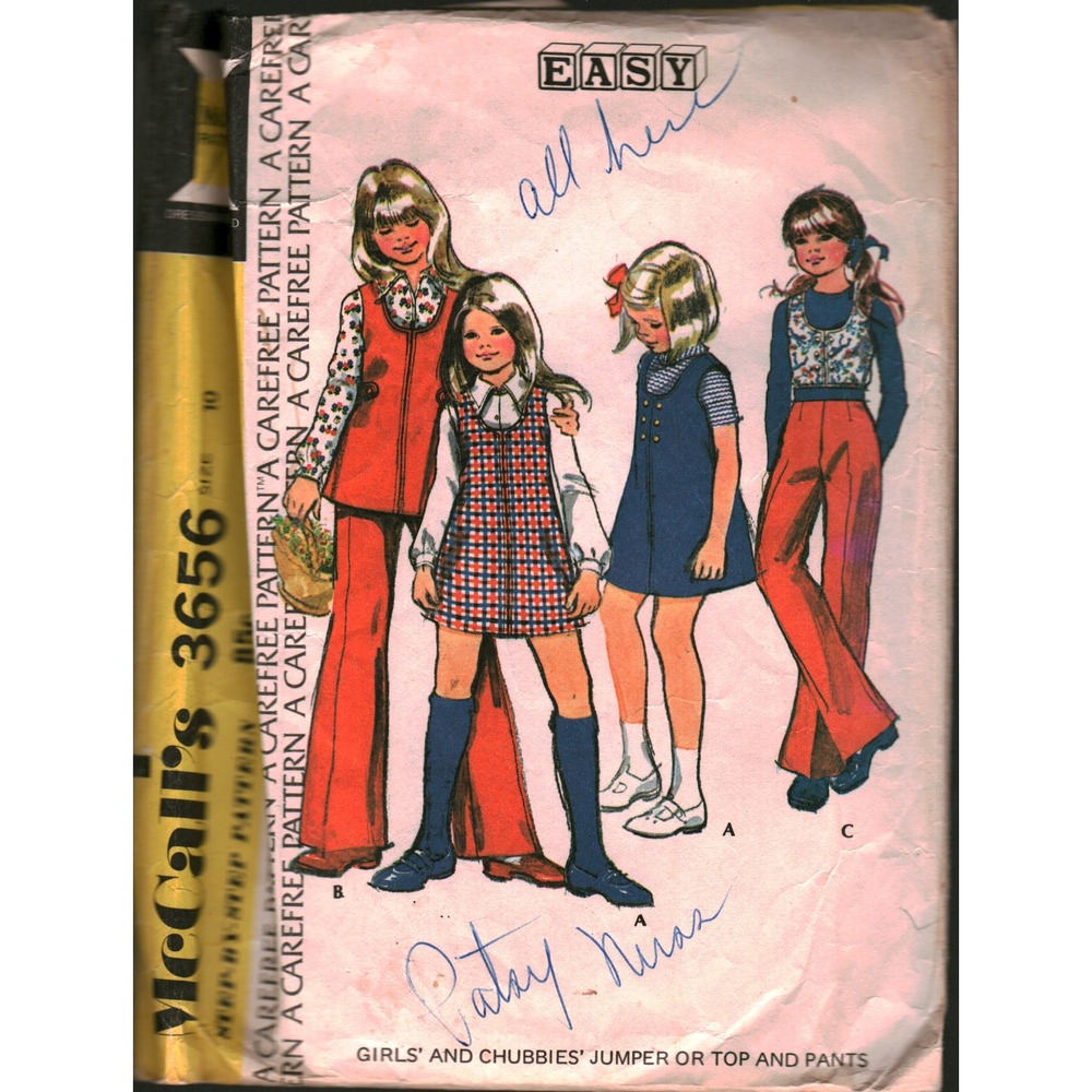 Vintage 1973 McCalls 3656 Girls Chubbies Jumper Top Pants Sewing Pattern Size 10